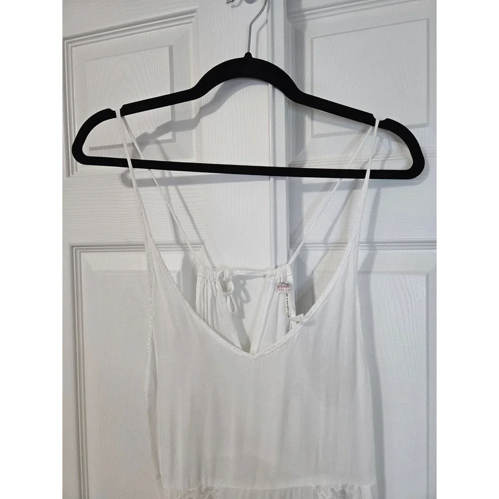 Free People Intimately White Lace Trim Handkerchief Hem Slip Dress V-Neck Boho